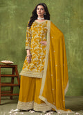 Yellow Reshamkari Embroidery Festive Palazzo Suit