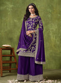 Purple Reshamkari Embroidery Wedding Palazzo Suit