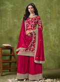 Rani Pink Reshamkari Embroidery Designer Palazzo Suit