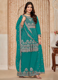 Turquoise Multi Embroidered Anarkali Gharara Suit