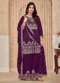 Plum Purple Multi Embroidered Anarkali Gharara Suit