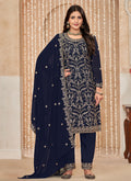 Navy Blue Embroidered Salwar Kameez Suit