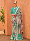 Sea Green Multicoloured Brocade Weaved Handloom Silk Saree