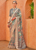 Grey Multicoloured Brocade Weaved Handloom Silk Saree