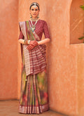 Rust Red Multicoloured Brocade Weaved Handloom Silk Saree