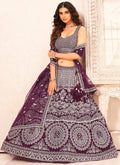 Wine Handwork Embroidery Net Lehenga Choli