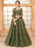 Olive Green Thread Embroidery Traditional Lehenga Choli And Dupatta