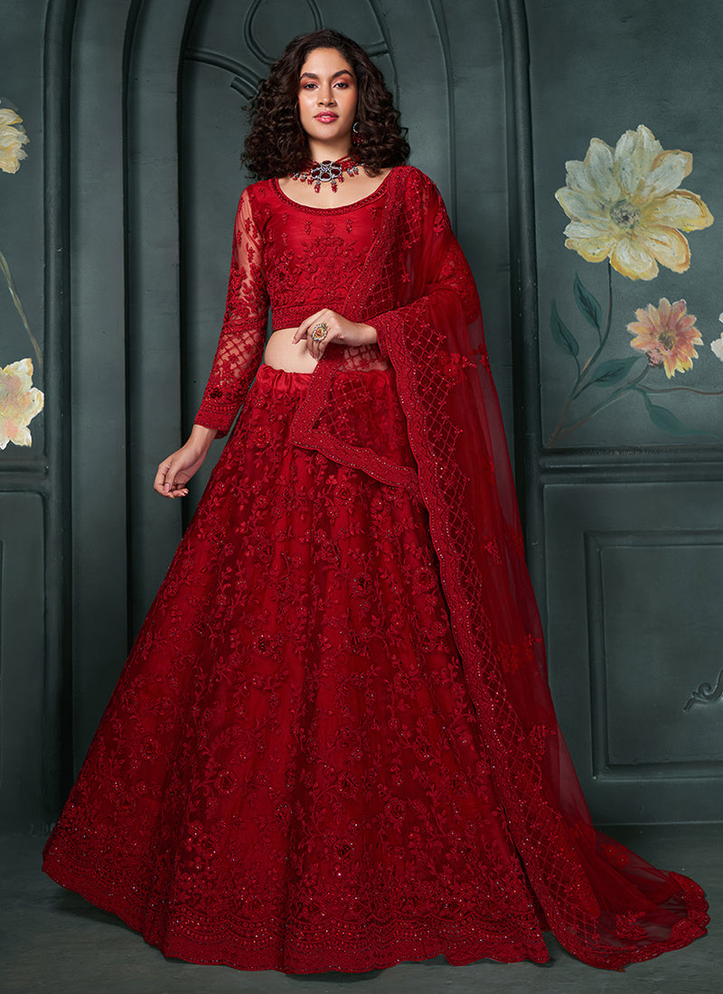 Bridal Red Embroidered Lehenga Choli