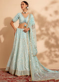 Pastel Blue Embroidery Wedding Lehenga Choli