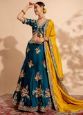 Turquoise And Yellow Multi Embroidery Designer Lehenga Choli