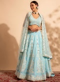 Sky Blue Embroidery Lehenga Choli For Wedding