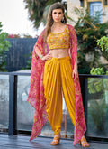 Yellow Multi Embroidered Cape Style Co-Ord Dhoti Set