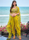 Neon Yellow Multi Embroidered Cape Style Co-Ord Dhoti Set