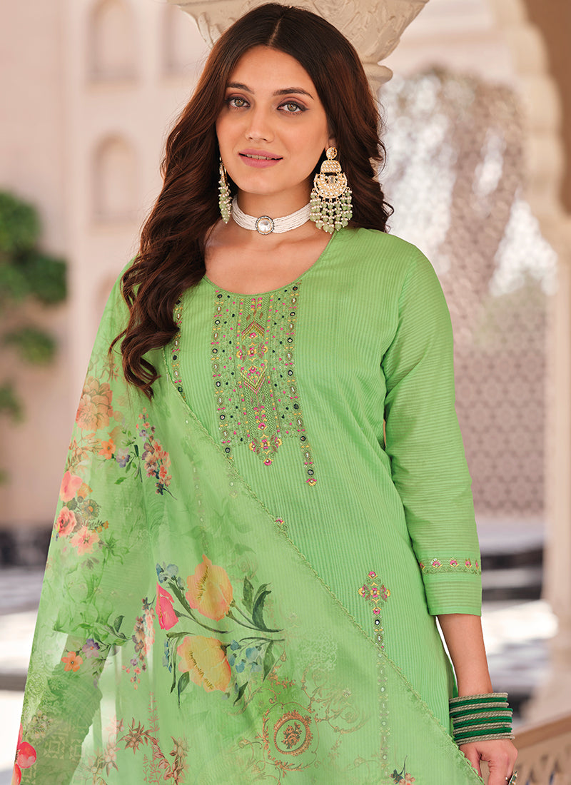 Buy Punjabi Suits - Pista Green Multi Floral Embroidery