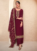 Maroon Resham Thread Pant Suit