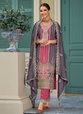 Pink And Purple Traditional Embroidery Pant Suit