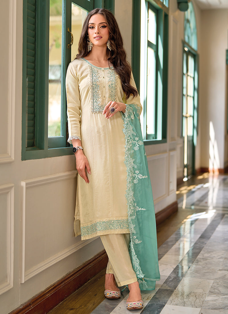 Ivory White Handwork Embroidery Traditional Salwar Kameez