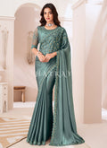 Teal Sequence Embroidery Wedding Saree