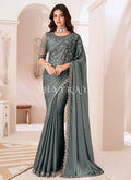 Deep Grey Sequence Embroidery Wedding Saree