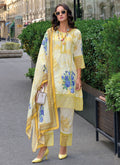 Yellow Embroidered Floral Print Pakistani Dress