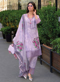 Lavender Embroidered Floral Print Pakistani Dress