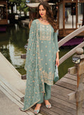 Teal Blue Embroidery Festival Salwar Kameez Suit