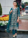 Turquoise Traditional Embroidery Pakistani Pant Suit