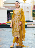 Golden Yellow Traditional Embroidery Pakistani Pant Suit