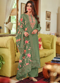 Olive Green Multi Floral Embroidery Palazzo Suit