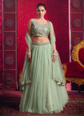 Mint Green Sequins Embroidery Party Wear Lehenga Choli