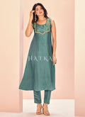 Teal Blue Handwork Kurta And Pant Suit