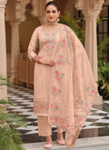 Peach Multi Embroidery Traditional Silk Salwar Kameez