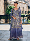 Indigo Blue Sequence Embroidery Festive Palazzo Suit