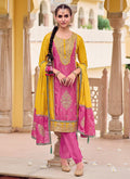 Yellow And Pink Multi Embroidery Punjabi Style Salwar Suit