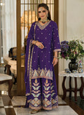 Purple Traditional Embroidery Festive Palazzo Suit