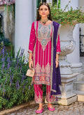 Pink And Purple Multi Embroidery Pakistani Pant Style Suit