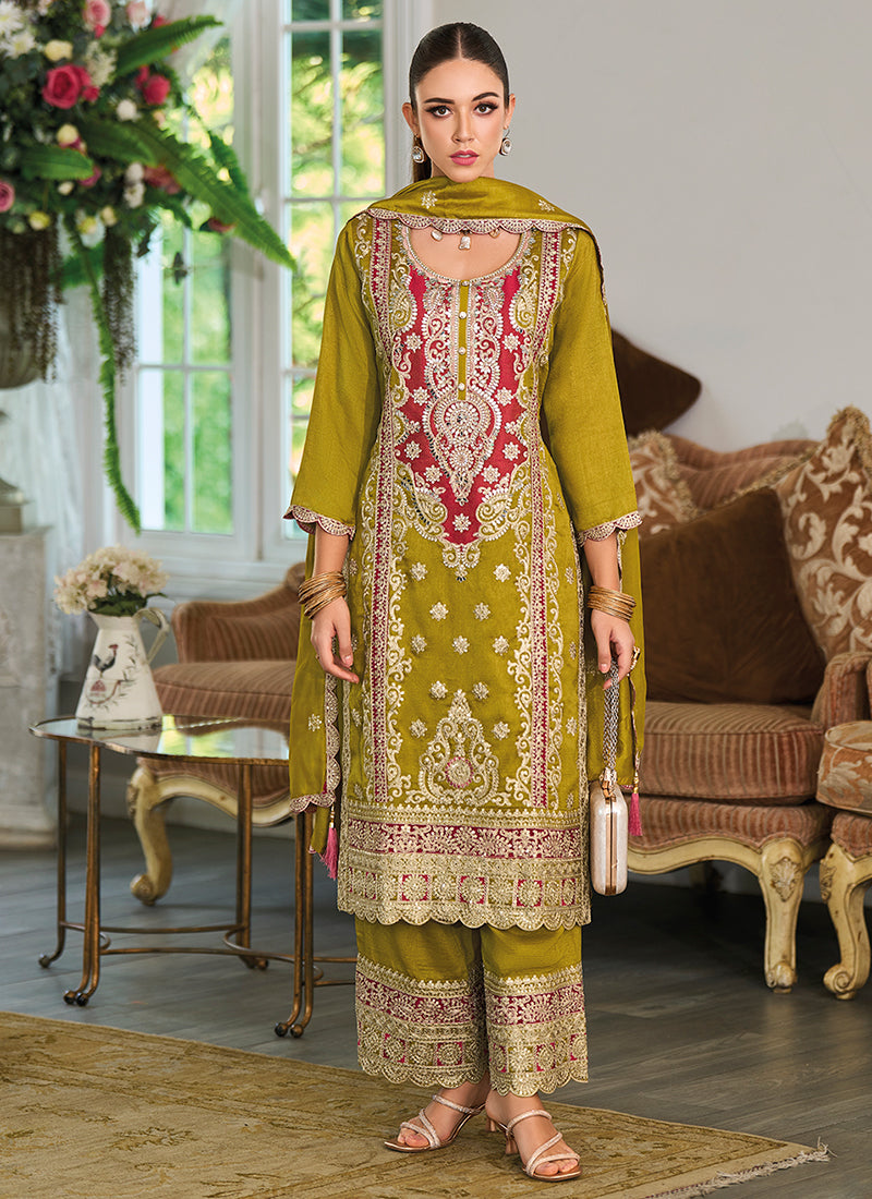 Lime Green Multicolored Embroidery Pakistani Suit