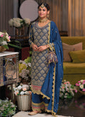 Royal Blue Multi Traditional Embroidery Palazzo Suit