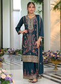 Turquoise Multi Embroidery Traditional Palazzo Suit