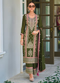 Olive Green Multicolored Embroidery Pakistani Suit