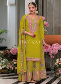 Lime Green Multi Embroidery Palazzo Suit