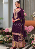 Deep Wine Multi Embroidery Palazzo Suit