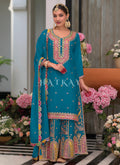 Turquoise Multi Embroidery Palazzo Suit