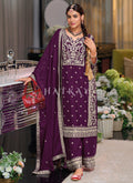 Plum Purple Embroidered Palazzo Suit