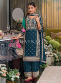 Turquoise Embroidered Palazzo Suit