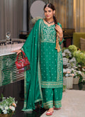 Dark Green Traditional Embroidery Chinnon Palazzo Suit