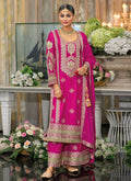 Rani Pink Traditional Embroidery Chinnon Palazzo Suit