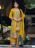 Yellow Multi Embroidery Traditional Palazzo Style Suit