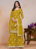 Yellow Embroidered Palazzo Style Suit