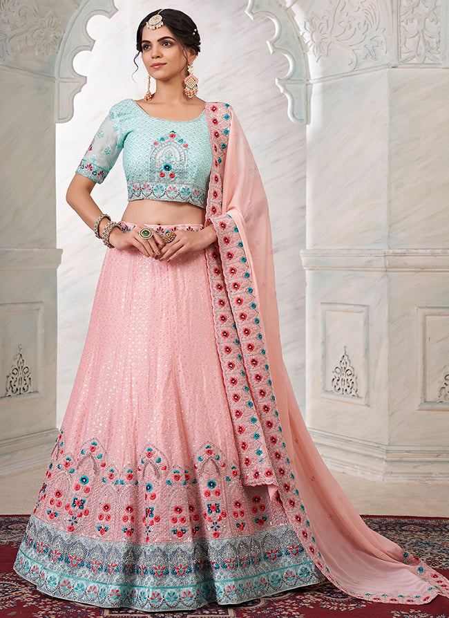 Buy Amazing Pink Sequins Georgette Lehenga Choli - Zeel Clothing